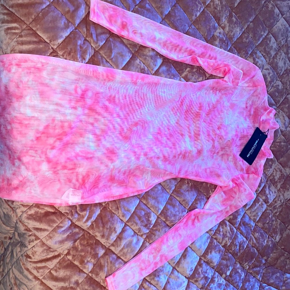 Pink Tie Dye Sheer Mesh Bodycon Dress